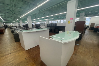 PTIOF has receptionist desks in a variety of styles and finishes.  Come see our showroom of used office furniture today!